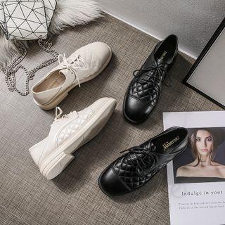 Block Heel Quilted Lace Up Oxfords