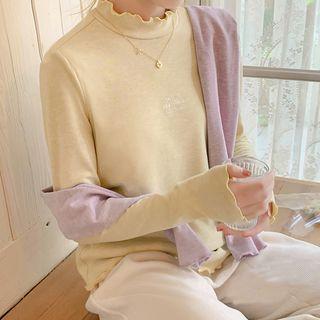 Long Sleeve Plain Frilled T-shirt