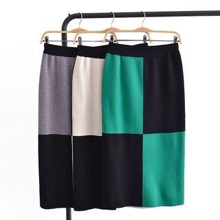 Checkered Knit Midi Pencil Skirt