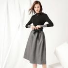 Set: Mock-neck Panel-sleeve Knit Top + Bow-accent Skirt