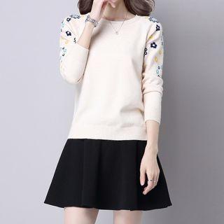 Floral Embroidered Long-sleeve Sweater