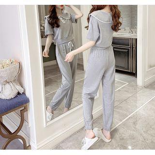 Set: Short-sleeve Contrast Trim Polo Shirt + Sweatpants