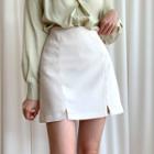 Slit-hem Stitched A-line Mini Skirt