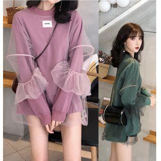 Applique Sweatshirt / Long-sleeve Mesh Top
