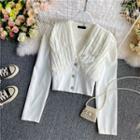 Pleated V-neck Long-sleeve Cropped Blouse