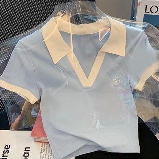 Cropped V-neck Polo Shirt