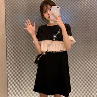 Ruffle Trim Mesh Panel Shift Dress