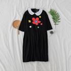 Peter Pan-collar Flower Printed Midi Dress Black - One Size