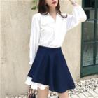 Long Sleeve Plain Shirt Dress / A-line Skirt