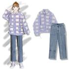 Plaid Zipped Jacket / Wide-leg Jeans