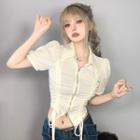 Short-sleeve Drawstring Zip Cropped T-shirt