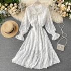 Flared-cuff Fringed Bow Midi A-line Dress