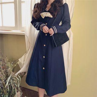 Sailor Collar A-line Dress Navy Blue - One Size