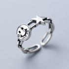 925 Sterling Silver Smiley & Star Open Ring S925 Silver - Ring - Silver - One Size
