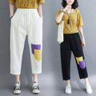 Contrast Color Patched Cropped Straight-cut Pants