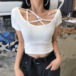 Short-sleeve Cross Strap Cropped T-shirt