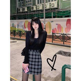 Mock Two-piece Panel Knit Top Black - One Size