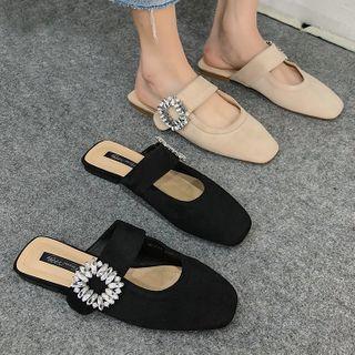 Rhinestone Buckle Flat Mary Jane Mules