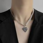 Faux Pearl Heart Pendant Necklace White & Silver - One Size