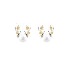 Sterling Silver Fashion Creative Elk Flower Freshwater Pearl Stud Earrings Silver - One Size