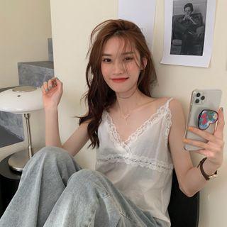 Plain Lace Sleeveless Top White - One Size