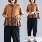 Dotted Panel Peplum Blouse Coffee - One Size