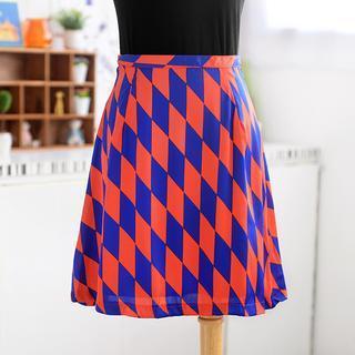 Argyle Print A-line Skirt Blue And Red - One Size