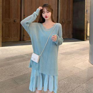 Spaghetti Strap Plain Mini Dress / Plain Sweater
