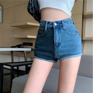 Color Block Denim Hot Pants