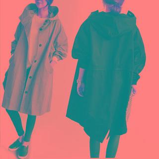 Hooded Button-up Trench Coat