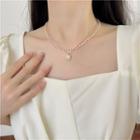 Faux Pearl Pendant Layered Alloy Choker Gold - One Size