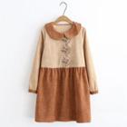 Long-sleeve Embroidered Mini Corduroy Dress As Shown In Figure - One Size