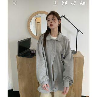 Polo-neck Baseball Jacket Gray - One Size