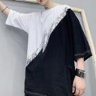 Elbow-sleeve Color Block Sequined T-shirt