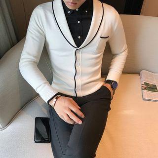 Contrast Trim Buttoned Knit Jacket