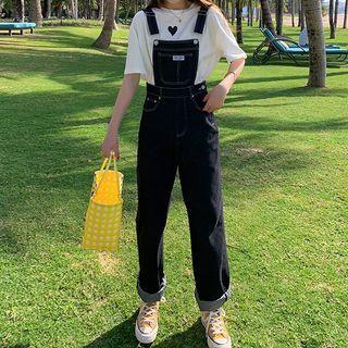 Elbow-sleeve T-shirt / Denim Dungaree Pants