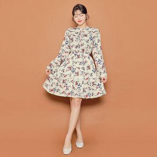 Tie-front Floral Print A-line Dress
