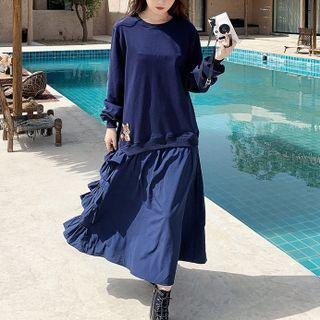 Long Sleeve Ruffled Maxi Mock Two Piece Dress