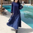 Long Sleeve Ruffled Maxi Mock Two Piece Dress