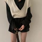Wrap-front Loose-fit Knit Vest Ivory - One Size