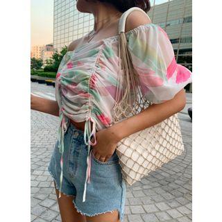 Square-neck Ruched Chiffon Top