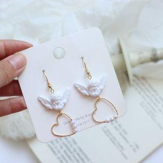 Cupid Resin Heart Faux Pearl Dangle Earring