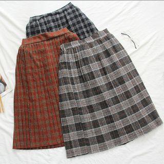 Accordion Pleat A-line Plaid Skirt