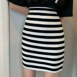 Two-way Striped Knit Mini Skirt Stripes - Black & White - One Size