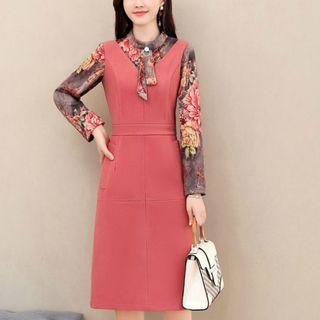 Set: Double Button Coat + Long-sleeve A-line Dress