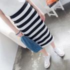 Slit-back Striped Pencil-cut Skirt