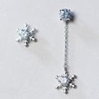 925 Sterling Silver Rhinestone Snowflake Non-matching Earrings
