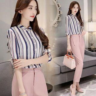 Set: Stripe Chiffon Blouse + Dress Pants