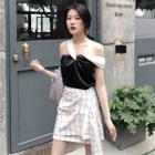 Color Block Sleeveless Top / Check A-line Skirt