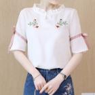 Flower Embroidered Short-sleeve Chiffon Top